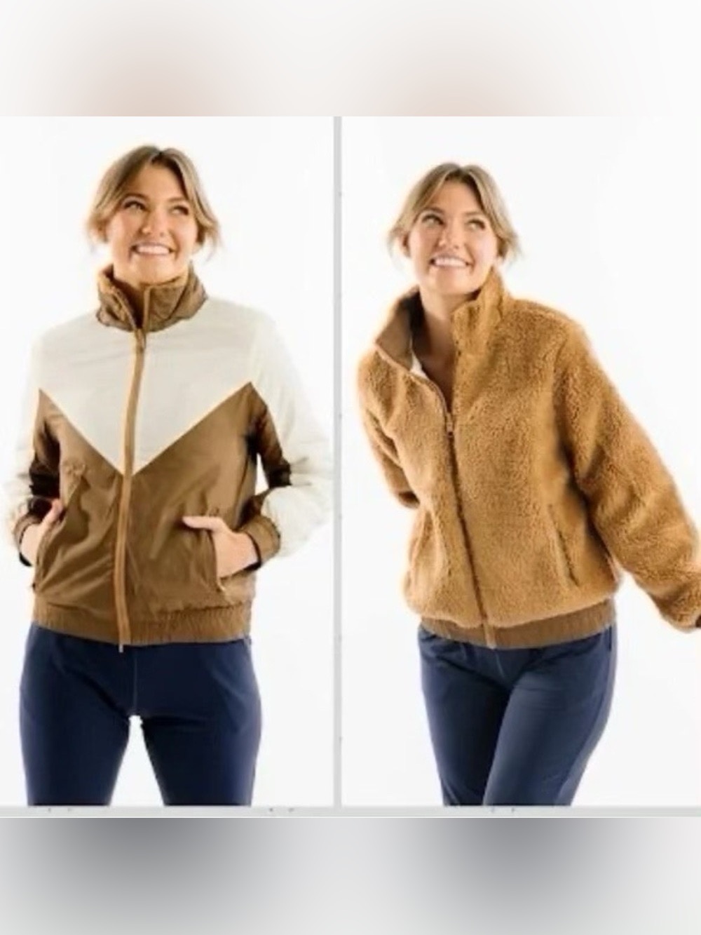 Zyia Active Size Medium Camel Brown Sherpa Teddy Fleece Sierra Reversible Jacket
